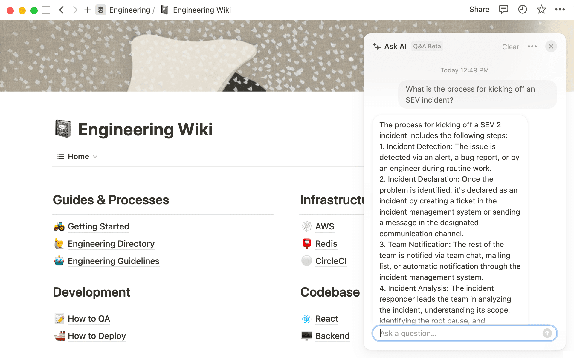Si vous hébergez votre wiki technique sur Notion, Q&A peut vous sortir des impasses et vous aider à réaliser vos tâches plus rapidement.