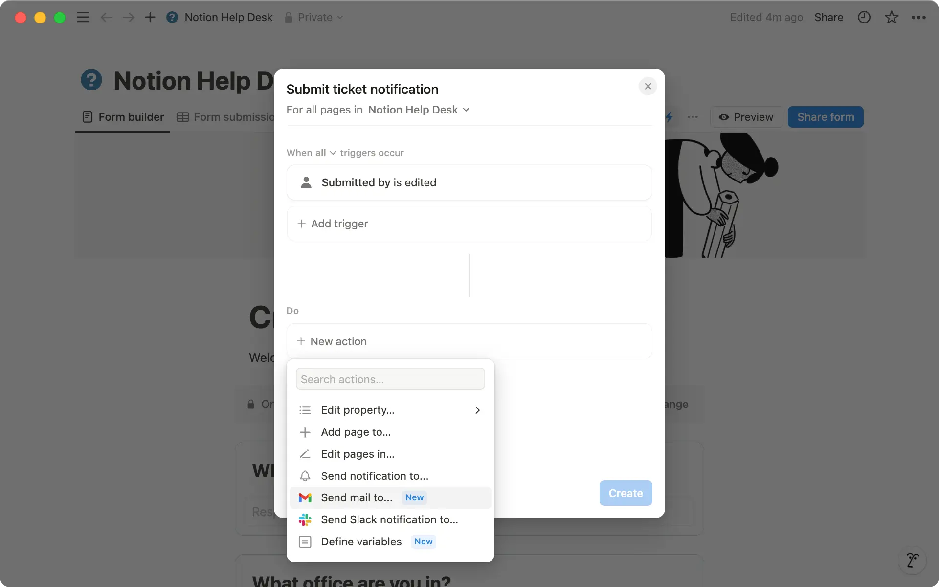 Choisissez entre Slack et Gmail dans la section d’actions de votre automatisation pour envoyer des notifications personnalisées.